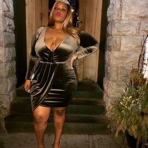 Club L Plus Wrap Front Velvet Mini Dress